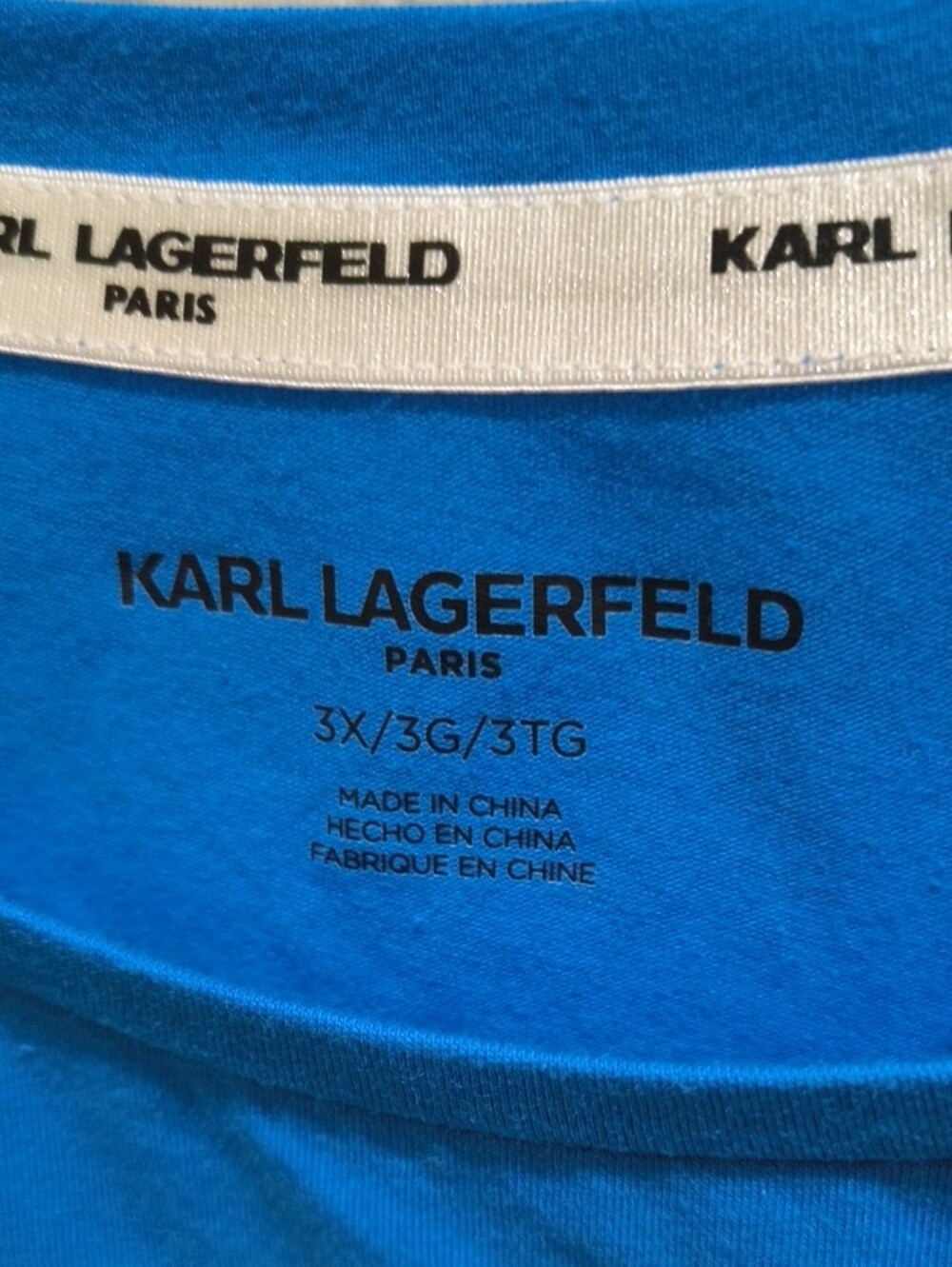 Karl Lagerfeld Turquoise Blue Rhinestone Script Tee - Picture 5 of 12